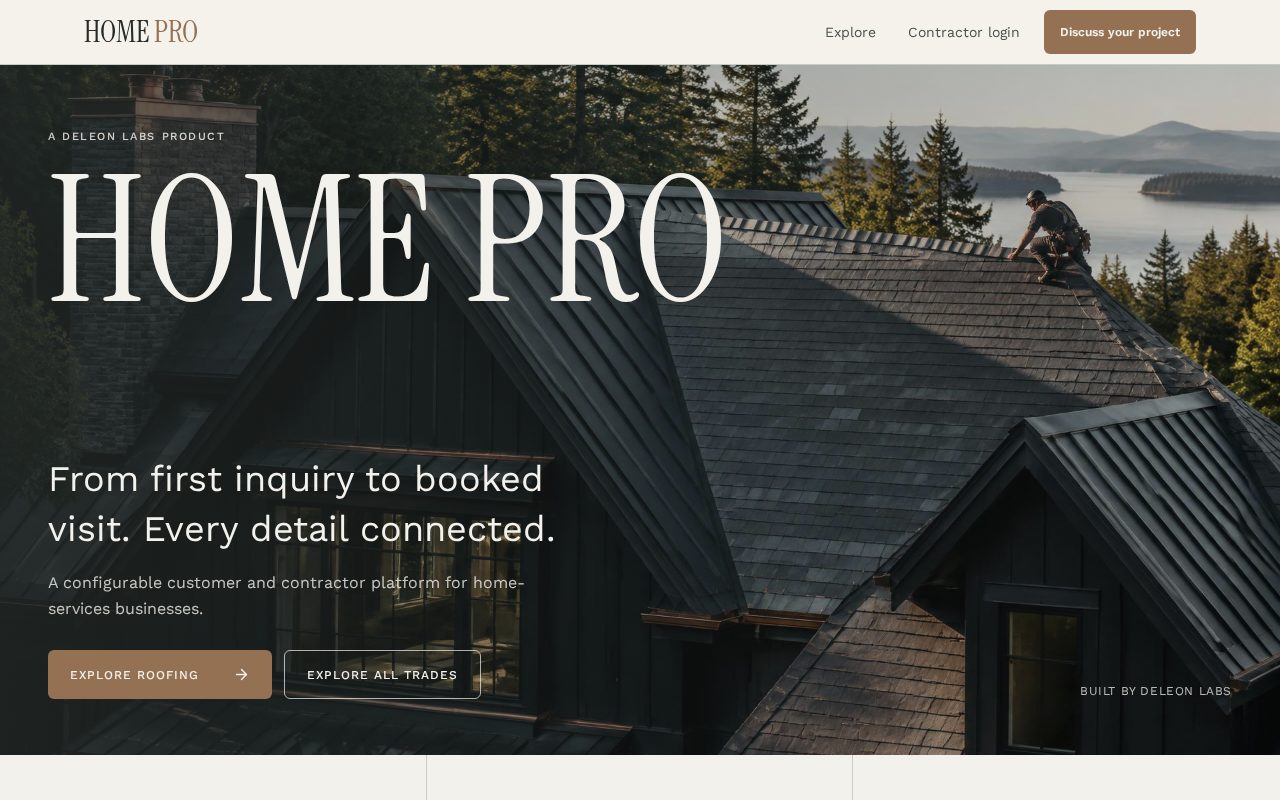 Screenshot of the HomePro showcase demo homepage